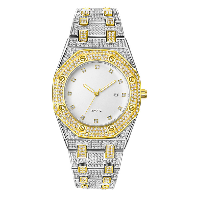 Instagram niche luxury style men's hip-hop diamond inlaid giant sparkling calendar quartz watch for men_voghion.com