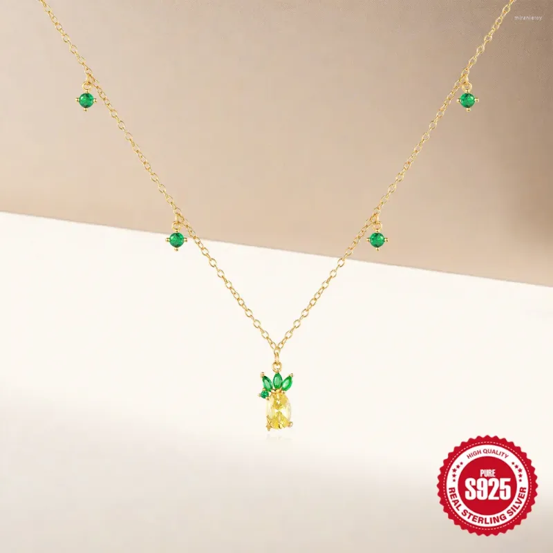 Cadenas CANNER Sterling Sier Trendy Fruit Series Cadena de clavícula con circonitas de colores Collares apilables Joyas de verano_voghion.com