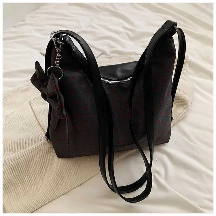 Vintage Women Canvas Backpacks Hearts Print Casual Crossbody Large Capacity Tote Packs Versatile Female Shoulder Bag_voghion.com