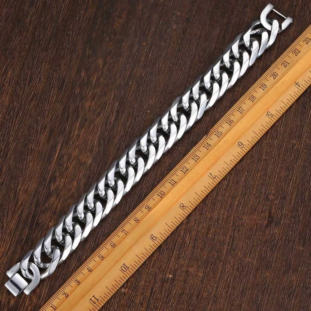 Herren Panzerarmband Cuban Link Aus Edelstahl Silberfarben_voghion.com