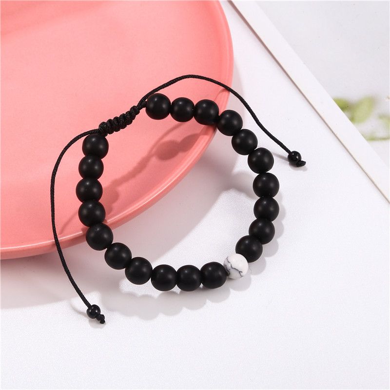 Fashion Retro Black Matte White Turquoise Braided Buddha Beads Set Men's Adjustable Couple Bracelet_voghion.com