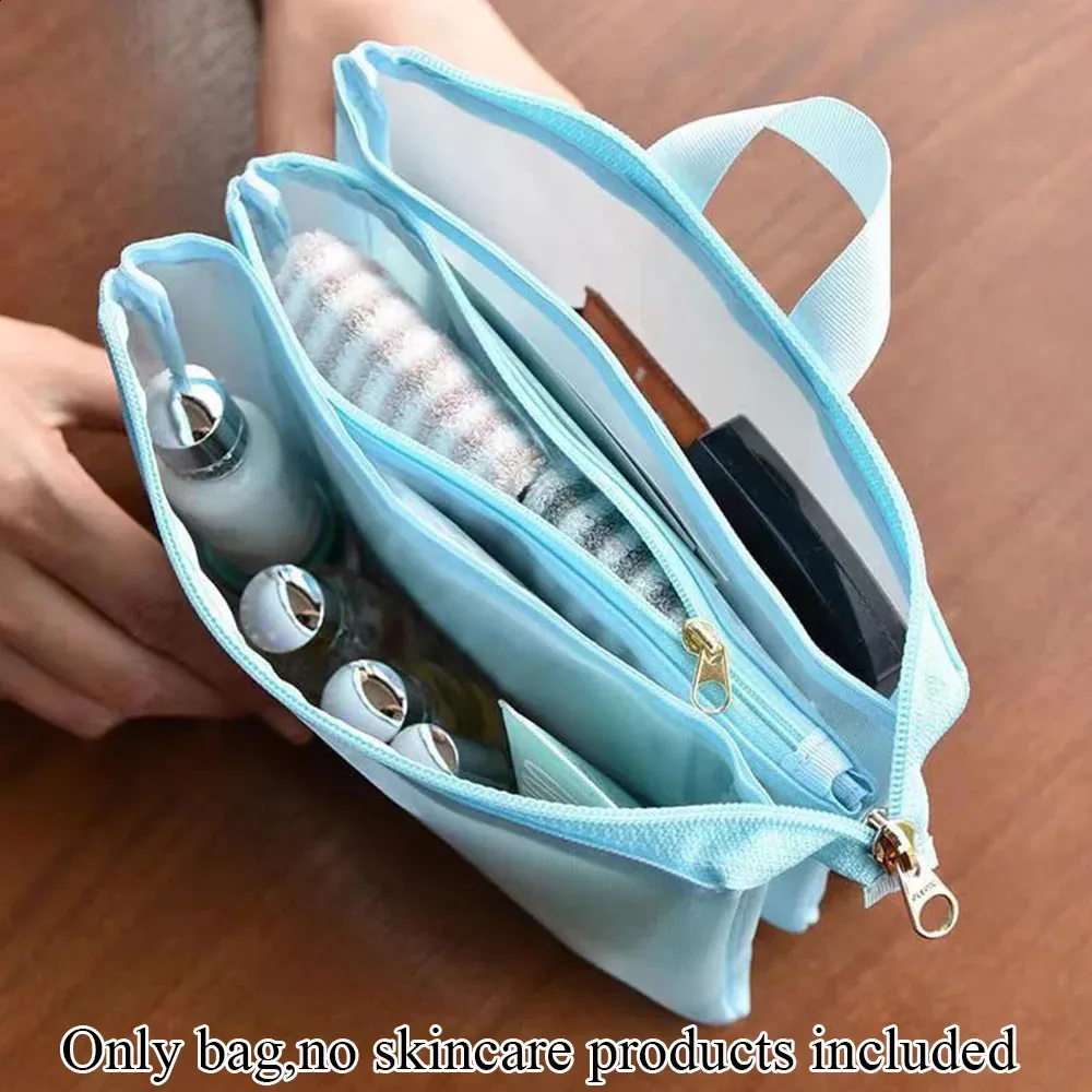 Trousse de toilette portable de voyage en maille avec compartiment, sac fourre-tout pour soins de la peau, trousse de rangement pour produits de toilette 240827_voghion.com