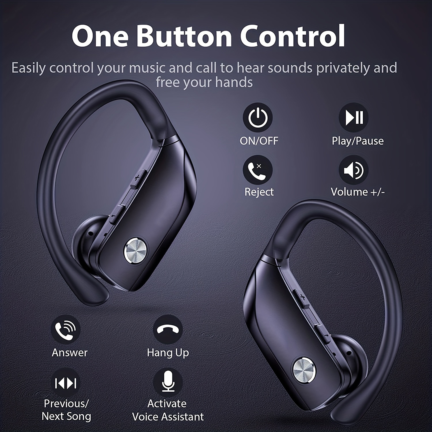 Écouteurs sans fil, écouteurs stéréo Surround, écouteurs de sport longue durée de lecture avec écran LED, écouteurs supra-auriculaires avec crochets d'oreille, micro intégré, bruit_voghion.com