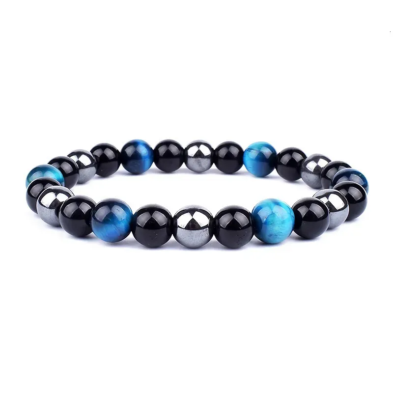 Triple Protection Beaded Bracelet With Obsidian Hematite Tiger Eye_voghion.com