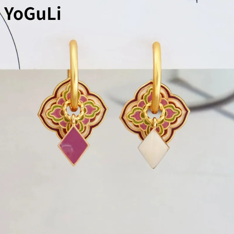 Modes rotaslietas Vintage temperamenta violeti enmēlijas raksta auskari meitenēm, sieviešu dāvanām, smalkas ausu aksesuāri_voghion.com