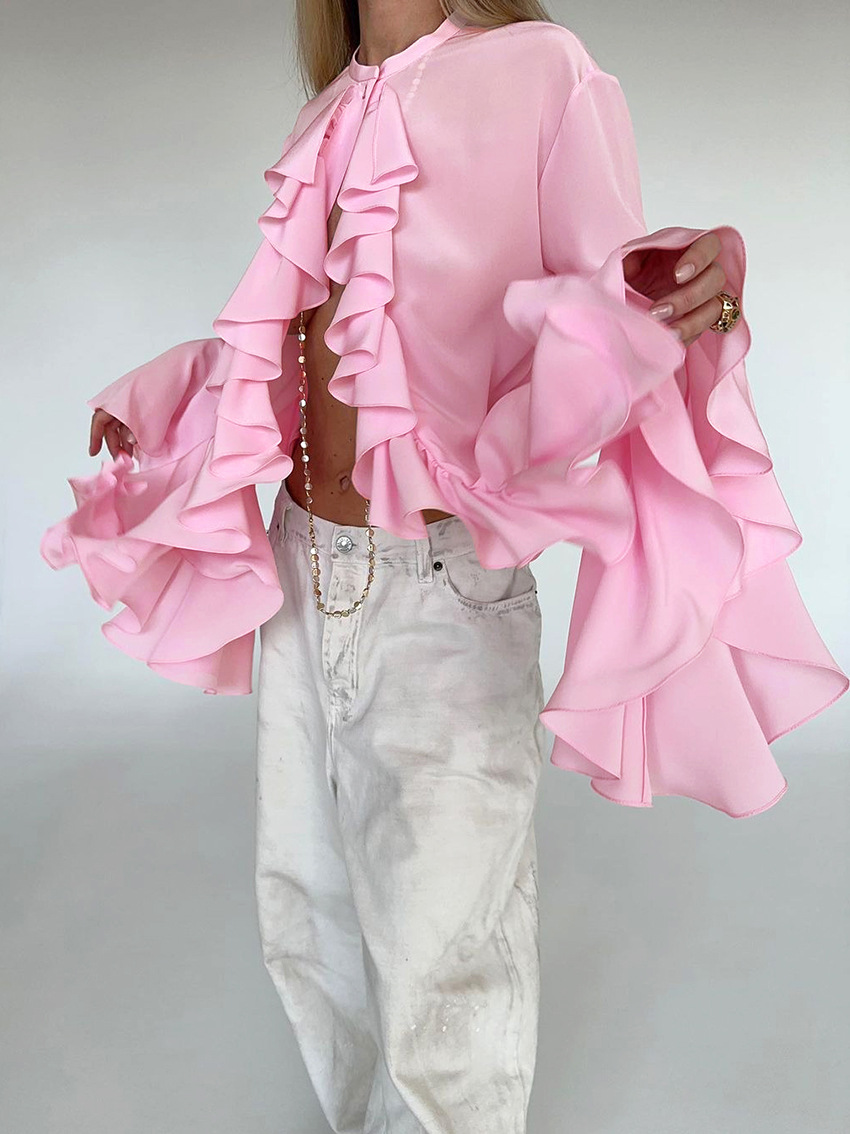 Dametøj Design flæser langærmet skjorte vinter ny stil temperament high-end cardigan top kvinde _voghion.com