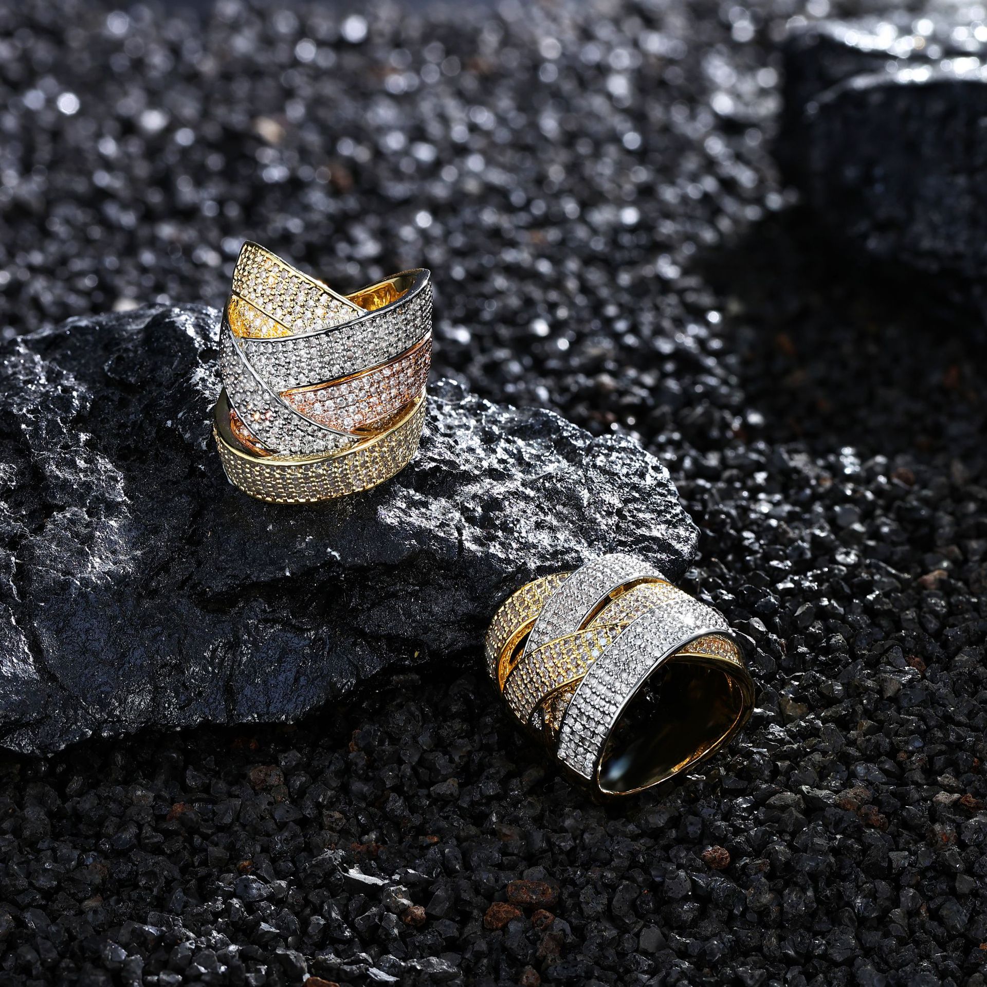 Light Luxury High-End Trendy Shiny Hip-Hop Style Unisex -Plated Zircon Cuban Ring