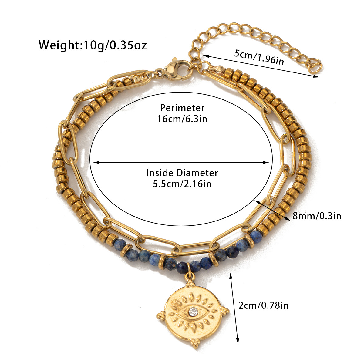Damenschmuck, doppellagiges Boho-Perlenarmband mit Natursteinen, U-förmige Kette aus Edelstahl für Mode und Büro_voghion.com