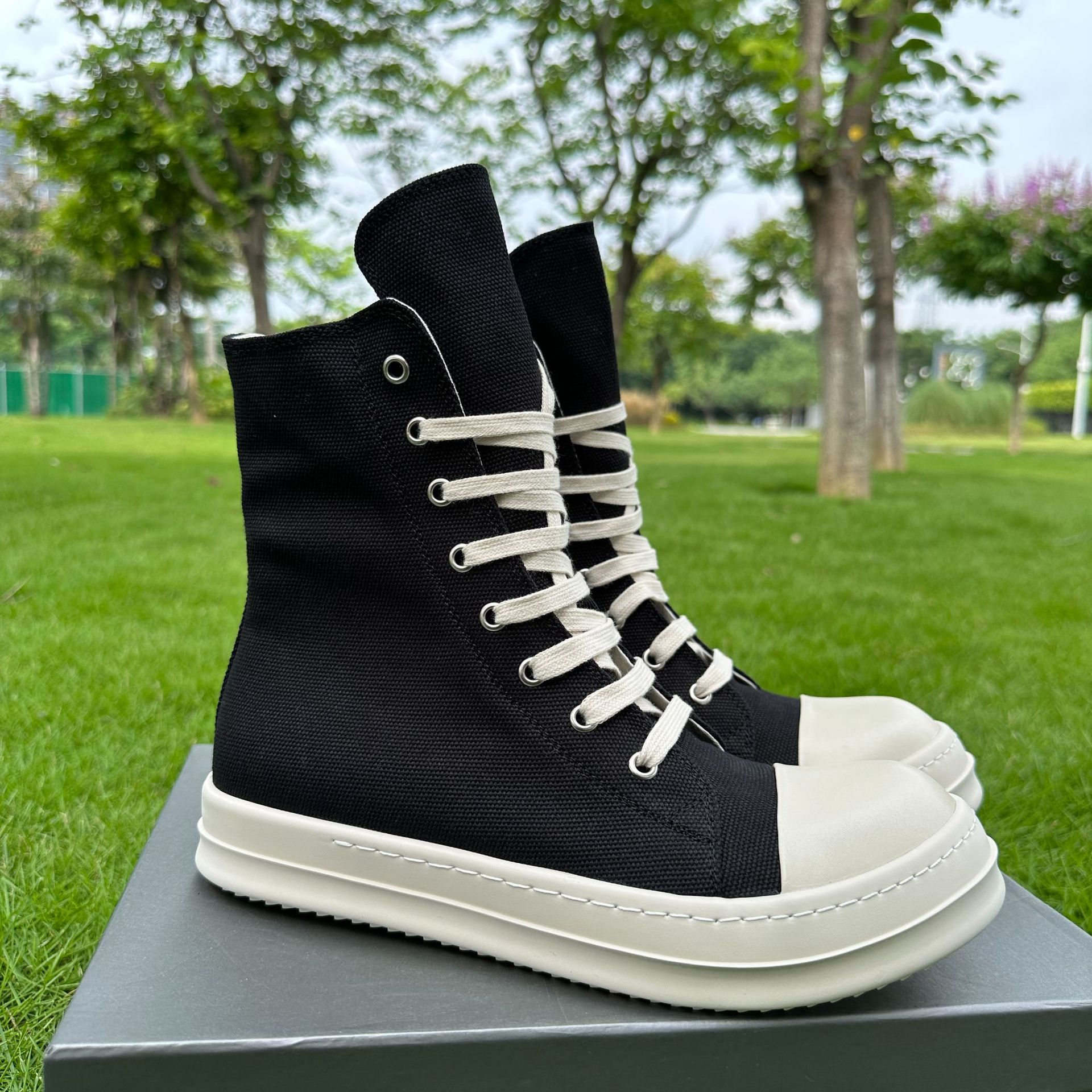 RO High-Top Brand Sneakers For Men, European And American Style, Large Size, Thick Sole, Black, Couple’s Summer