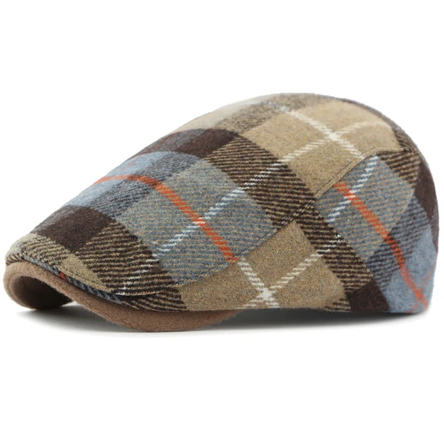 Fashion HT4319 Berets Autumn Winter for Men Women Plaid Artist Painter Wool Beret Hat Male Female Flat Caps_voghion.com