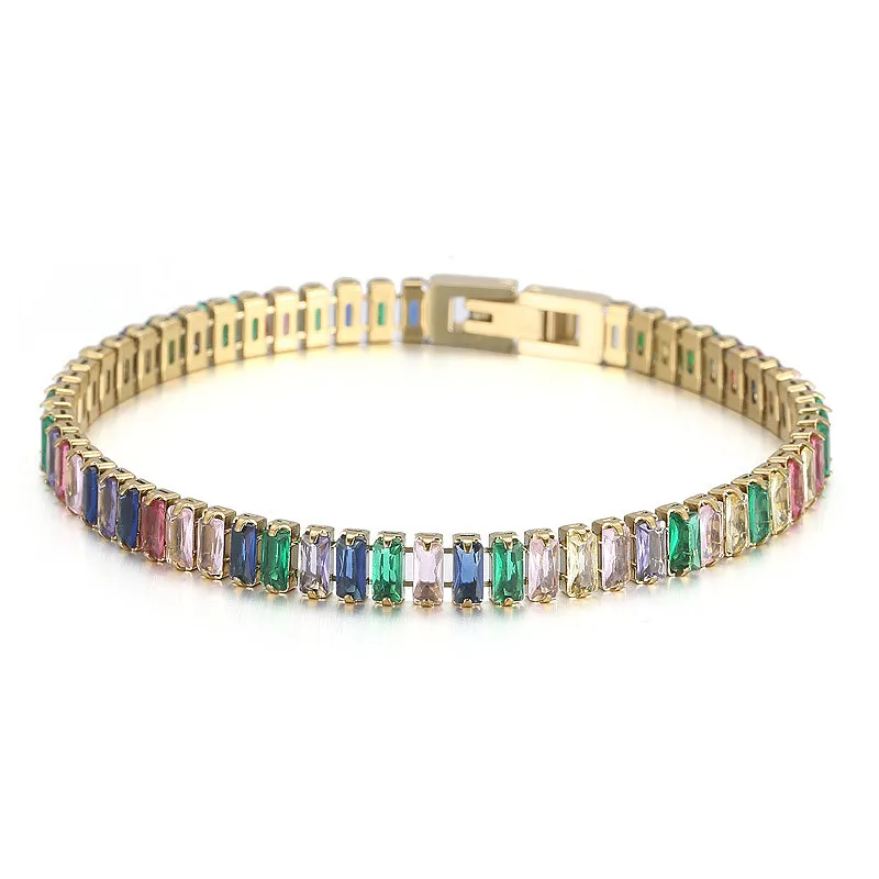 Exquisite Zircon Link Bracelet In Gold Stainless Steel Finish_voghion.com