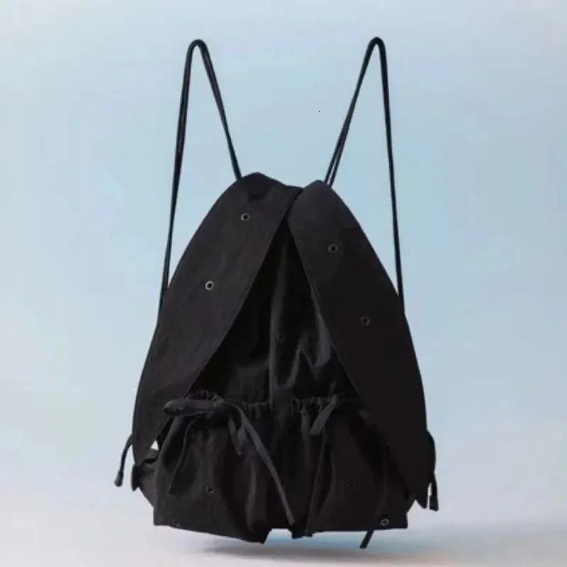 INS coreano coniglio orecchie fiocco lacci coulisse plissettato casual spalla femminile grande capacità tote borsa zaino leggero_voghion.com