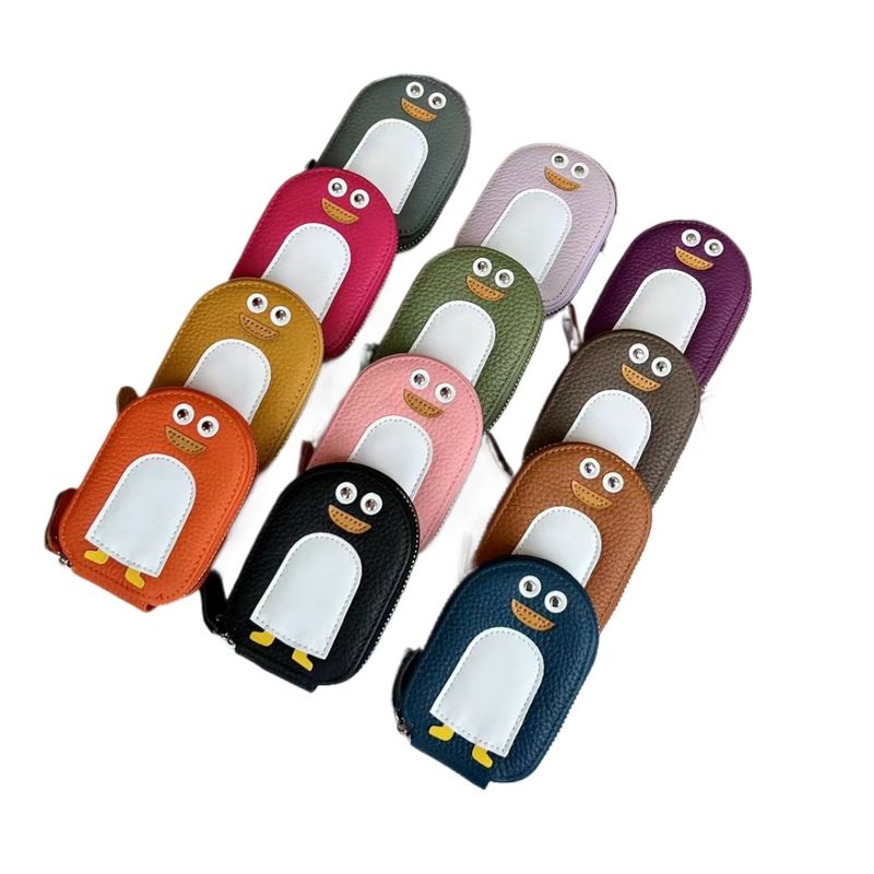 URBAN MASTER Kleiner Pinguin Form Kartenhalter Münzgeld Cartoon Niedlich Echtes Rindsleder Reißverschluss Mini_voghion.com