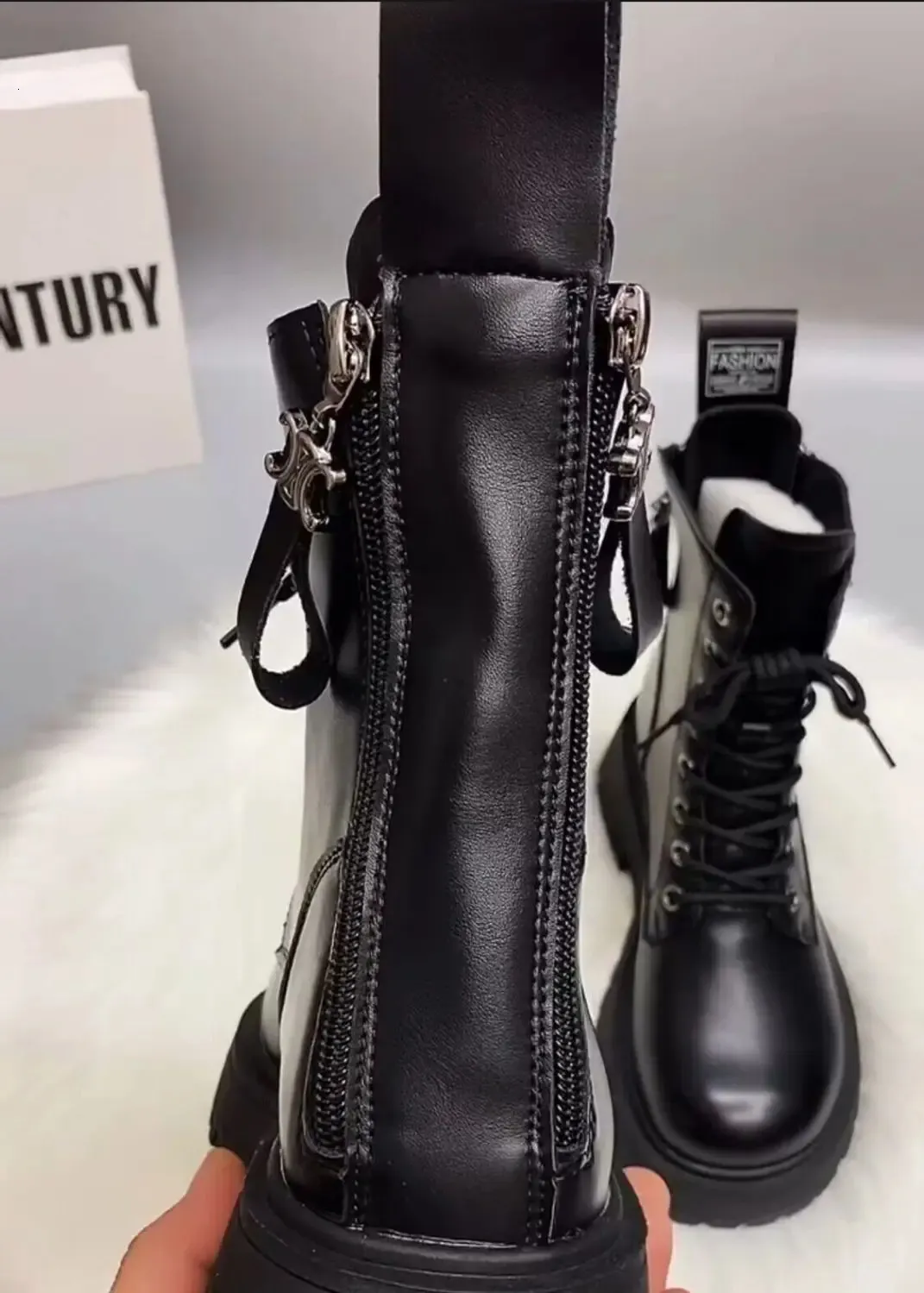 Womens British Style SLX Winter Martin Boots Black Retro Zipper Thick Bottom Joker High Quality Soft Leather Booties_voghion.com