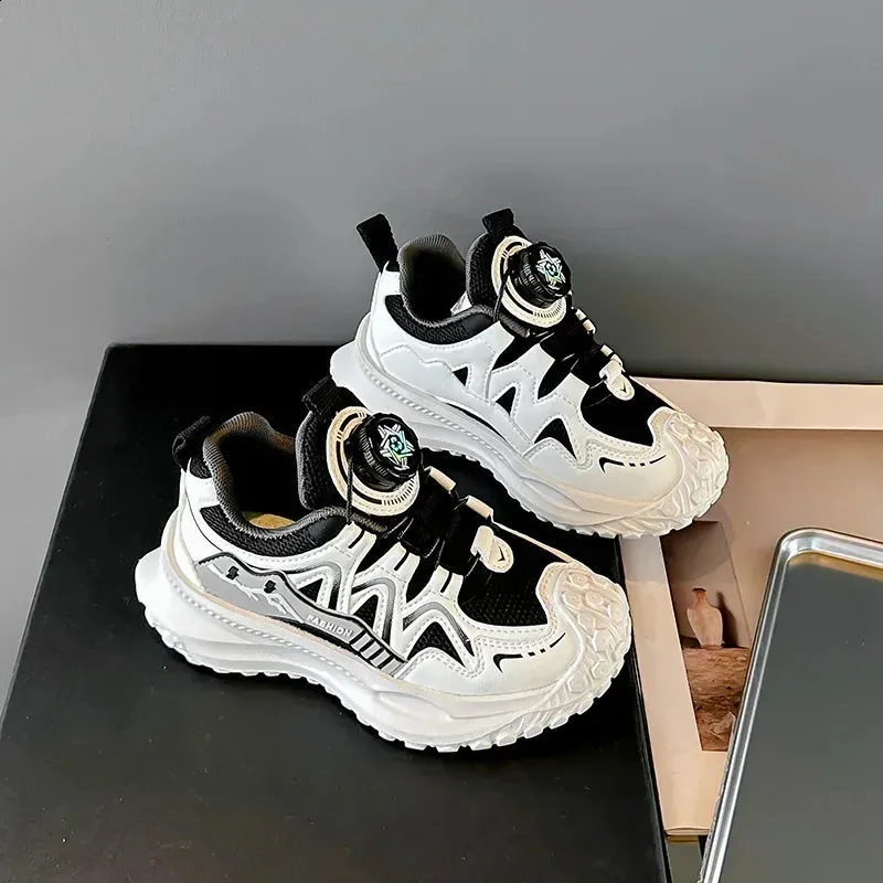 Dziecięce sportowe buty dla chłopców antypoślizgowe PU dziewczęce do koszykówki modne skórzane buty dziecięce krótkie i grube do szkoły tenisowej_voghion.com