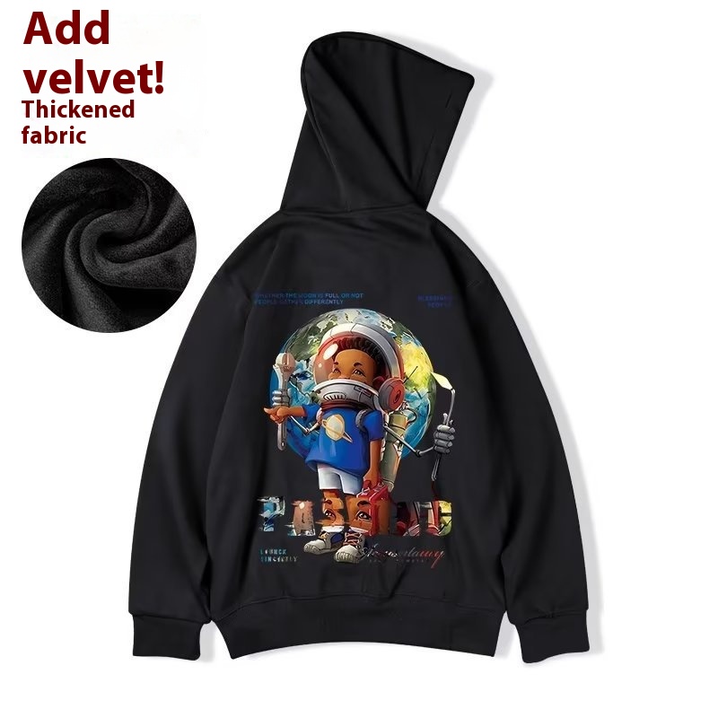 Felpa oversize uomo hip-hop streetwear nero pullover di tendenza_voghion.com