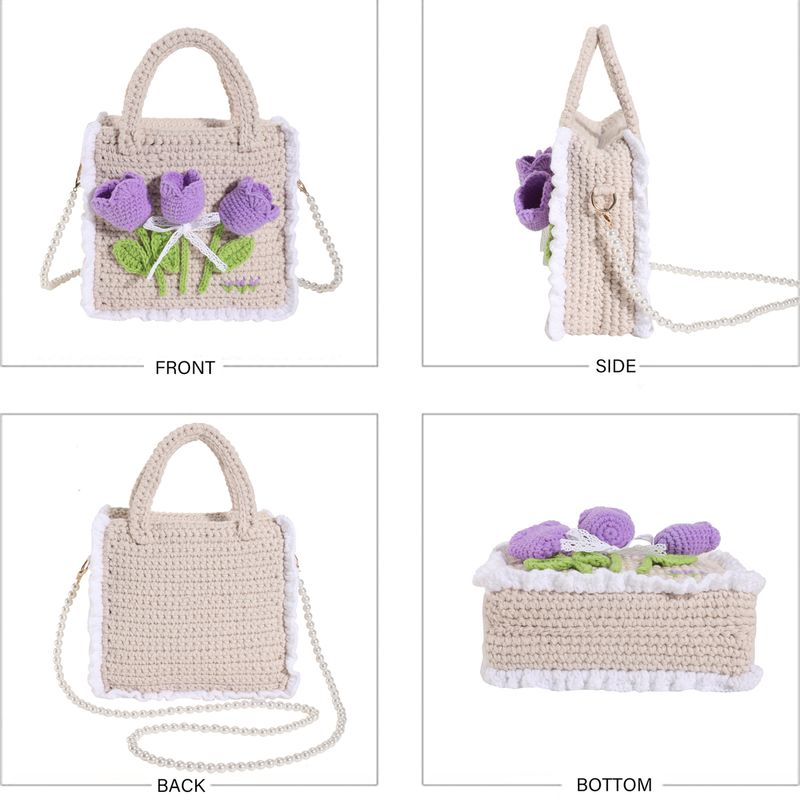 Stricktaschen Da, handgefertigt, gewebte Handtaschen mit Kette, modische, einfarbige, quadratische Häkeltasche für_voghion.com