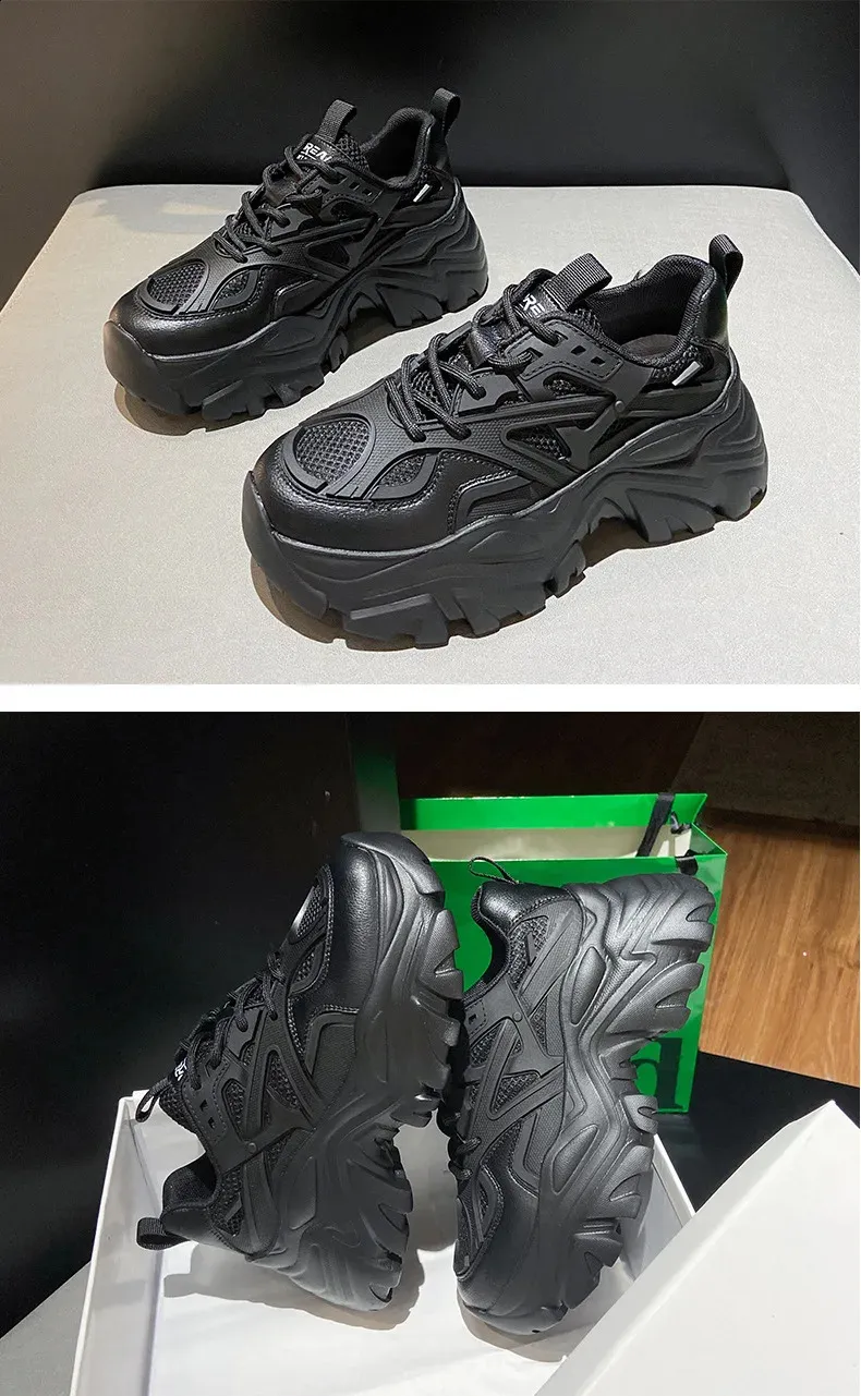 Dicken Boden Koreanische Schwarz Chunky Turnschuhe Frauen Plattform Slip Auf Atmungs Herbst Winter Frau Vulkanisieren Schuhe Pelz_voghion.com