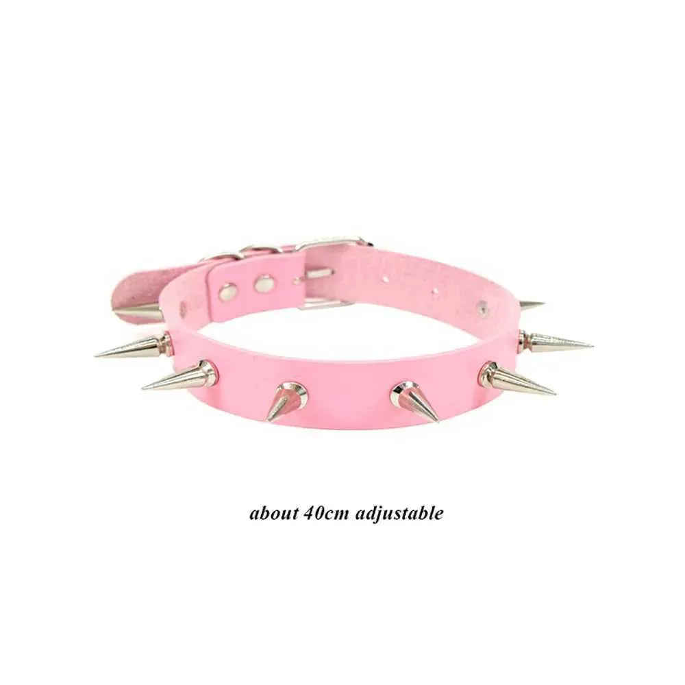 Collier ras du cou gothique en cuir avec pendentif rose sexy et tendance pour femme_voghion.com