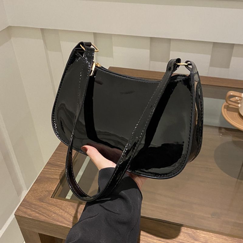 Retro Einfarbig PU Leder Schulter Mode frauen Handtaschen Casual Designer Hobos Unterarm Tasche_voghion.com