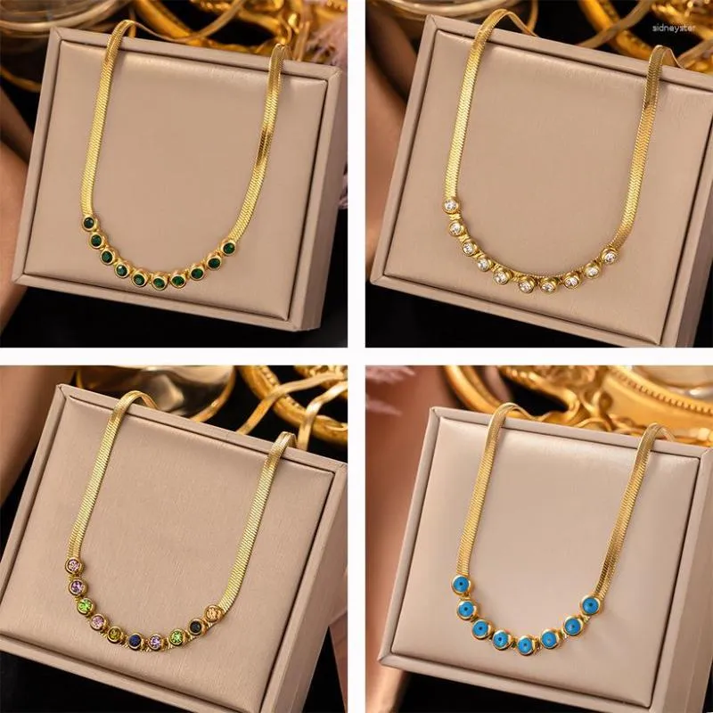 Chains HIYEE Light Design Color Zircon Turquoise Pendant Multi-Layer Stainless Steel Non-Fading Necklace Banquet_voghion.com