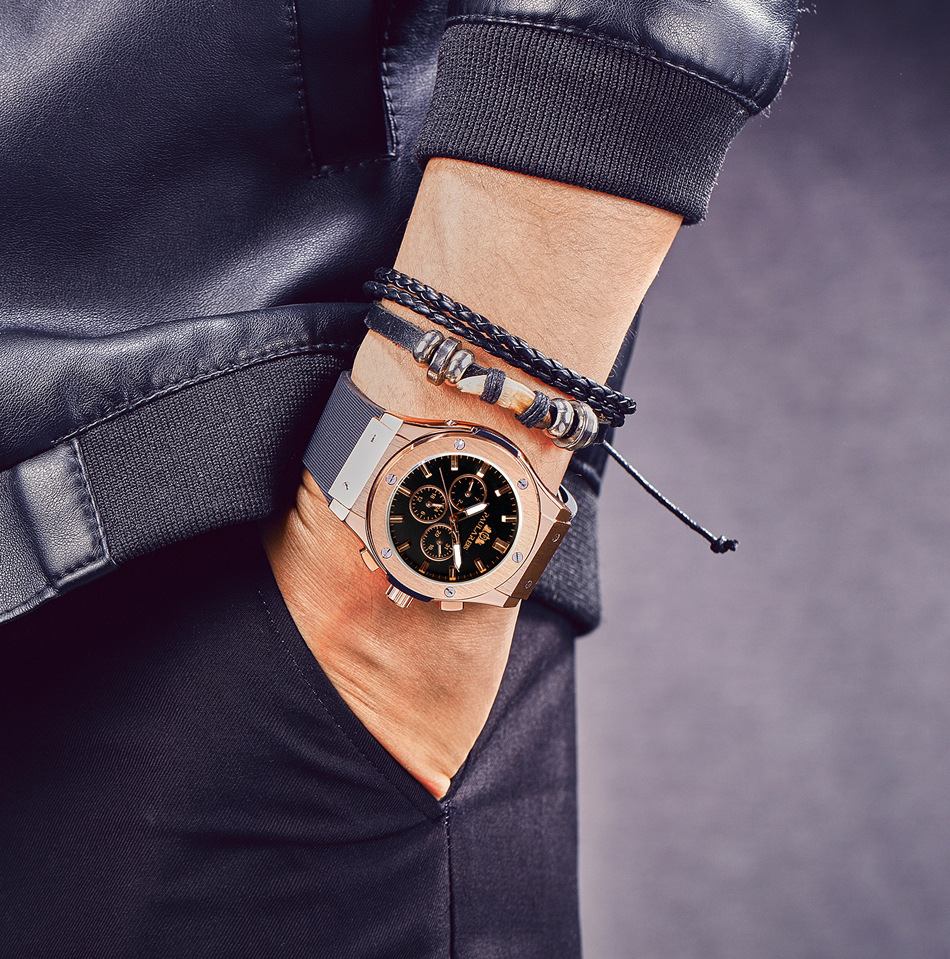 nical Multifunctional Luminous Rose Gold Tape Men's AUTOMATIC WATCH_voghion.com