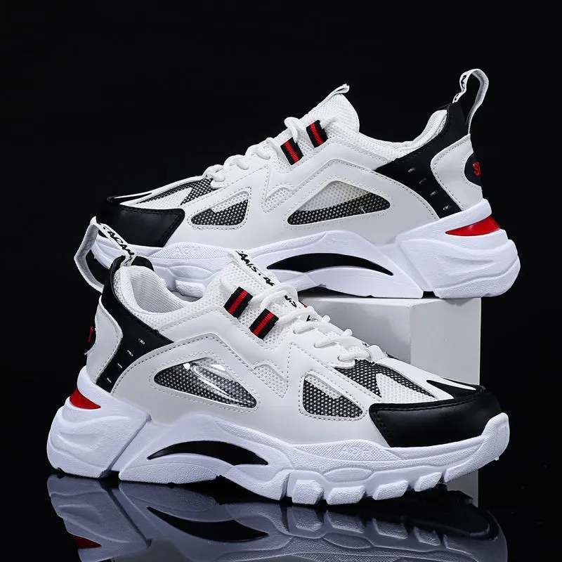 Men's Breathable Running Shoes White Blue And Black Sport Shoes_voghion.com