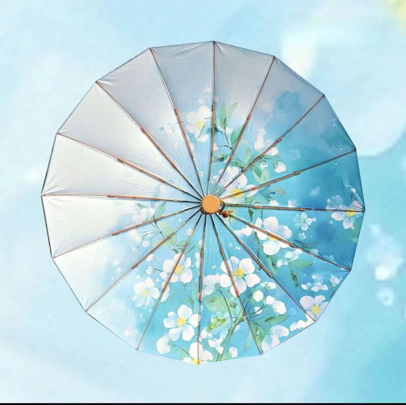 New Chinese Style 16 Double Bone Gold Rod Reinforced Umbrella, Glue Full Shading Sun Umbrella With Same Color Carrying_voghion.com