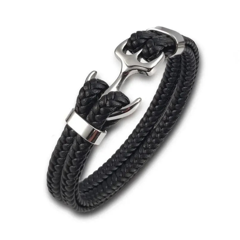 Braccialetti con ciondoli Ancora Acciaio inossidabile Uomo Bracciale in pelle Per amico Compleanno Anno Regalo Braccialetti Gioielli Accessori_voghion.com