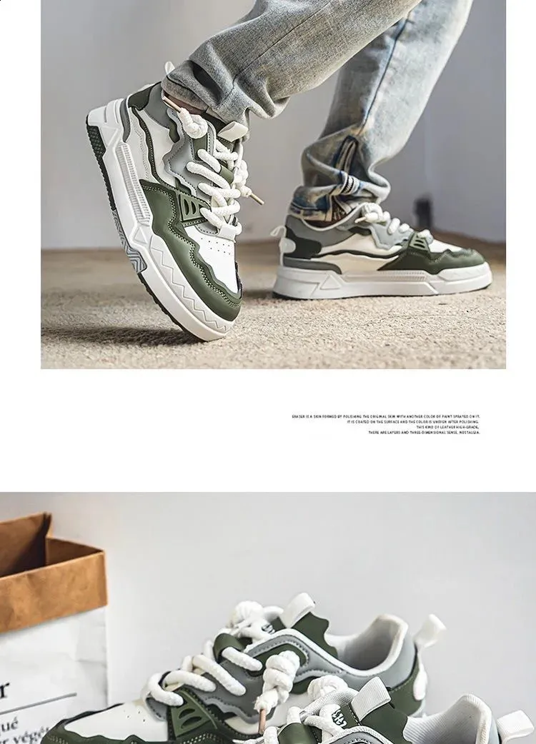 Trend chleb tkany koronkowy patchwork street hip-hop krótkie grube męskie buty sportowe 241007_voghion.com