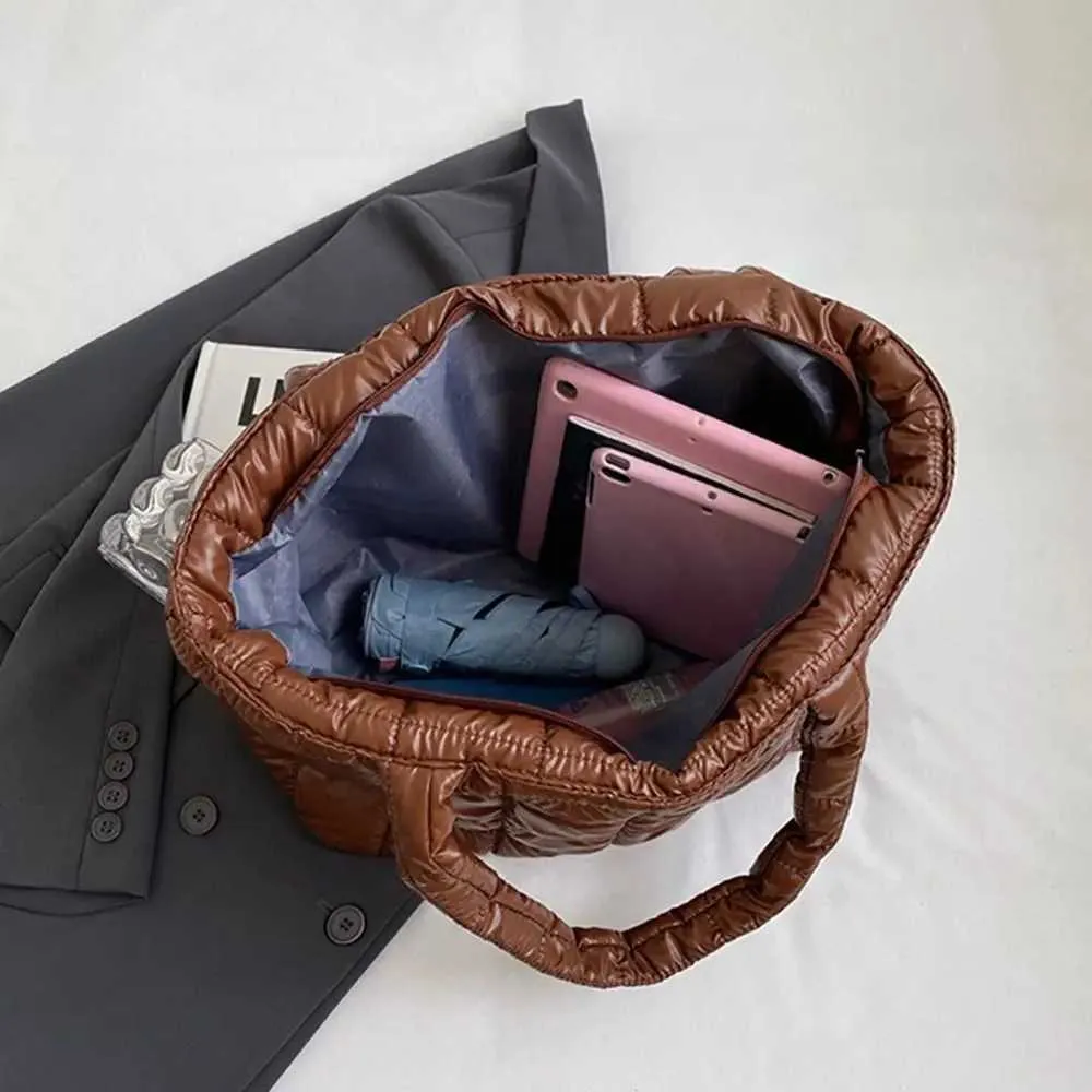 Quilted Puffy Tote Bag For Women Large Capacity Padded Shoulder_voghion.com