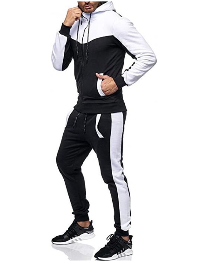 Men's Color Block Hooded Sweatshirt & Jogger Set - Winter Casual Sportswear Outfit For Gym & Streetwear​_voghion.com