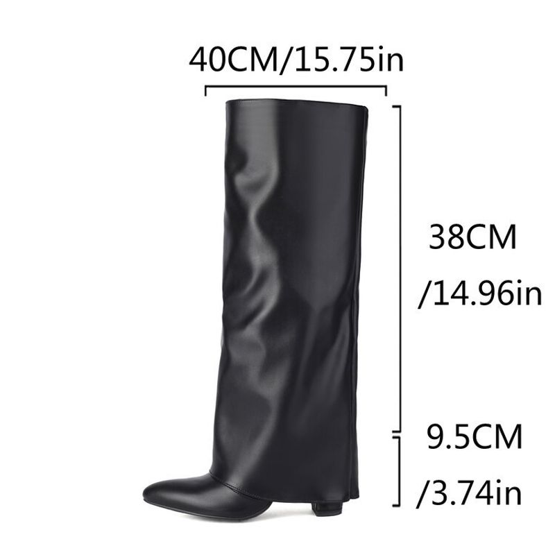 Mote kvinners bukser spisse hæler pluss størrelse slip-on high leg motestøvler_voghion.com