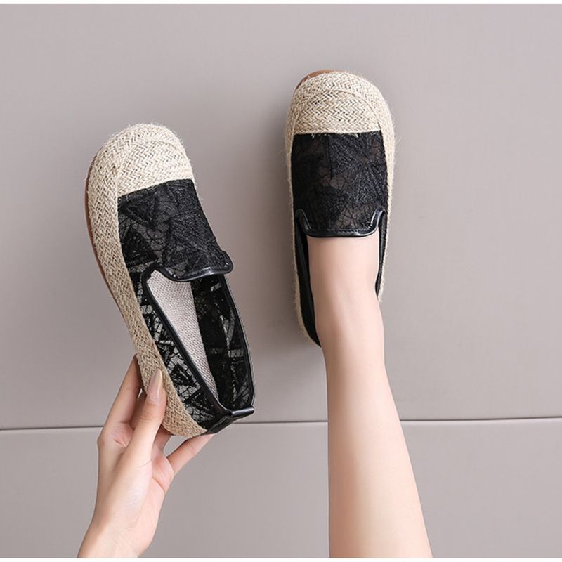 Fisherman Women 2024 new summer lace mesh lazy one slip-on cloth soft sole single shoes_voghion.com