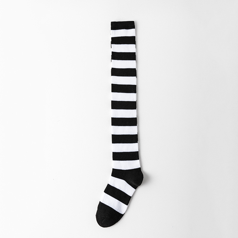 Calzini lunghi da donna sopra il ginocchio a righe colorate in bianco e nero per feste, per cosplay, anime, Natale e Halloween, a forma di gatto_voghion.com