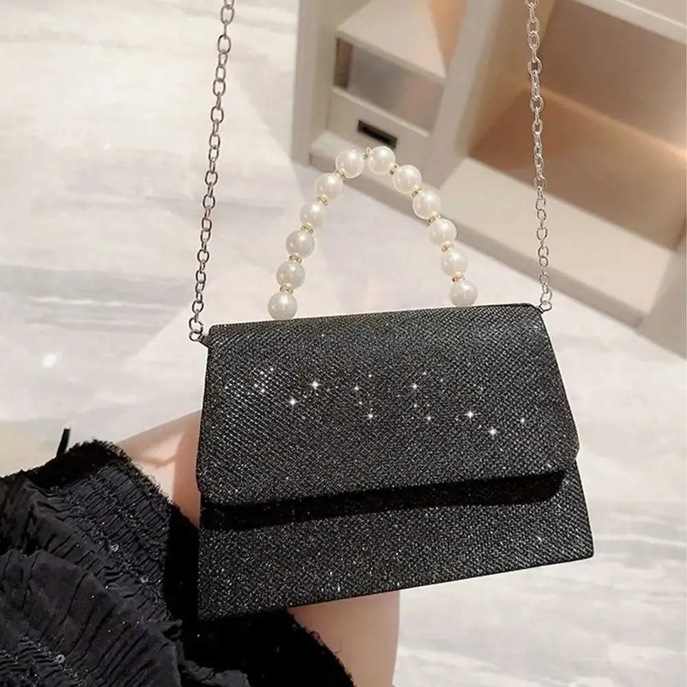 Perlenkette Schultertasche Gold glänzende Seide Abendtasche elegante und modische sphärische Clutch Damenhandtasche Y241019_voghion.com