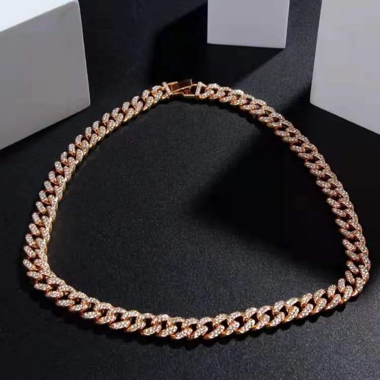 Chaînes Hip Hop Diamant Clouté Chaîne Cubaine Collier Avec Personnalité Exagérée Bracelet De Mode Pull Bijoux Cadeau_voghion.com