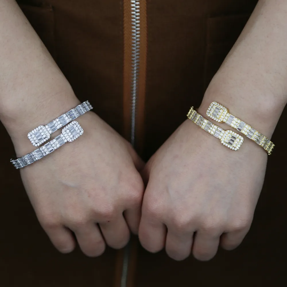 Iced Out Cubic Zirconia Bangle For Women, Micro Paved Cuff Bracelet_voghion.com