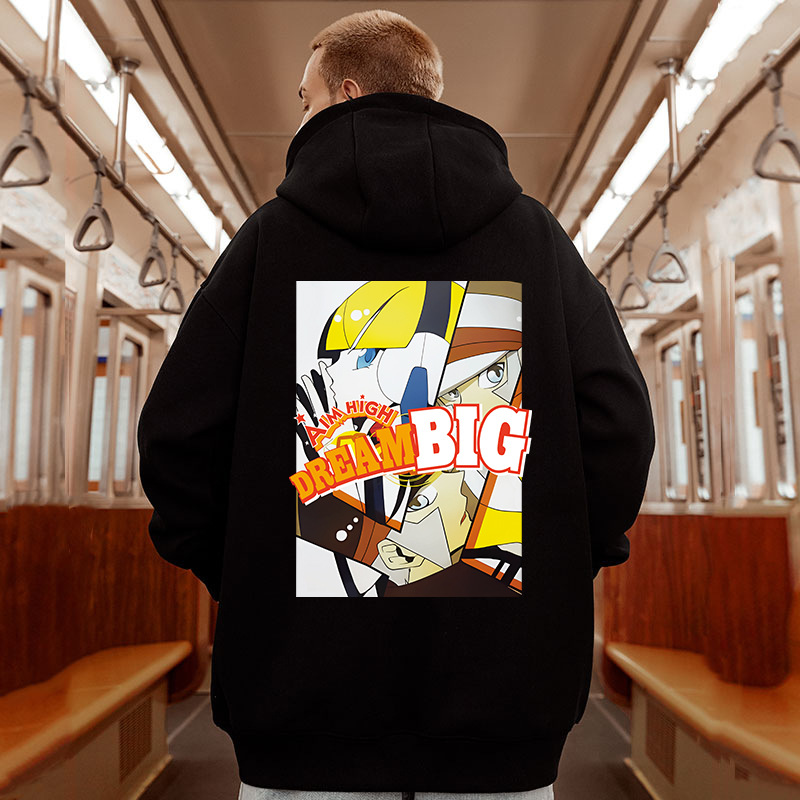 Rudens un ziemas jauns vīriešu brīvs, liels modes zīmola kapučjakas krekls ar plīša piedurknēm, lai saglabātu siltumu anime pāru mētelī_voghion.com