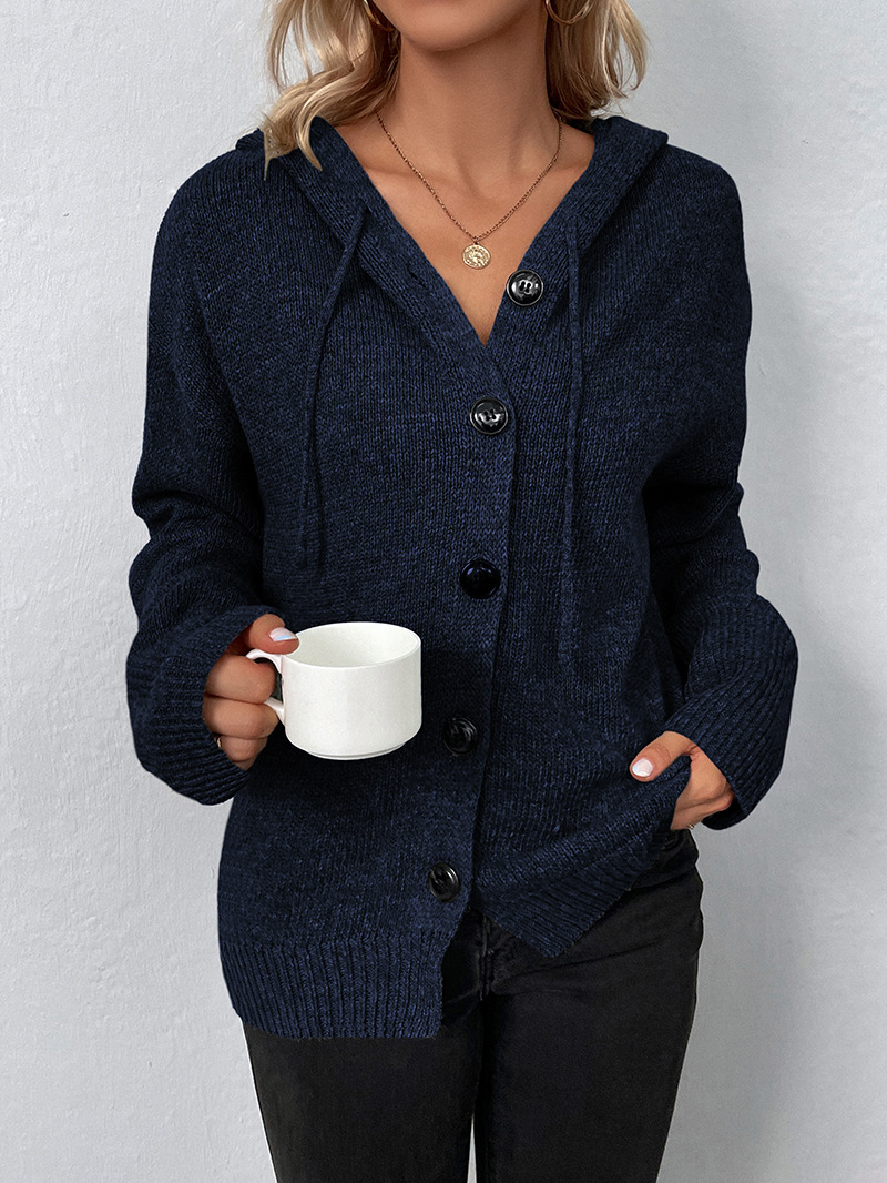 Cardigan in maglia da donna con cappuccio e bottoni_voghion.com
