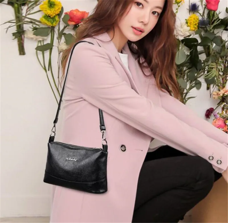 Borsa a tracolla da donna in morbida pelle PU con doppia tasca Yogodlns, con due tracolle, nera_voghion.com