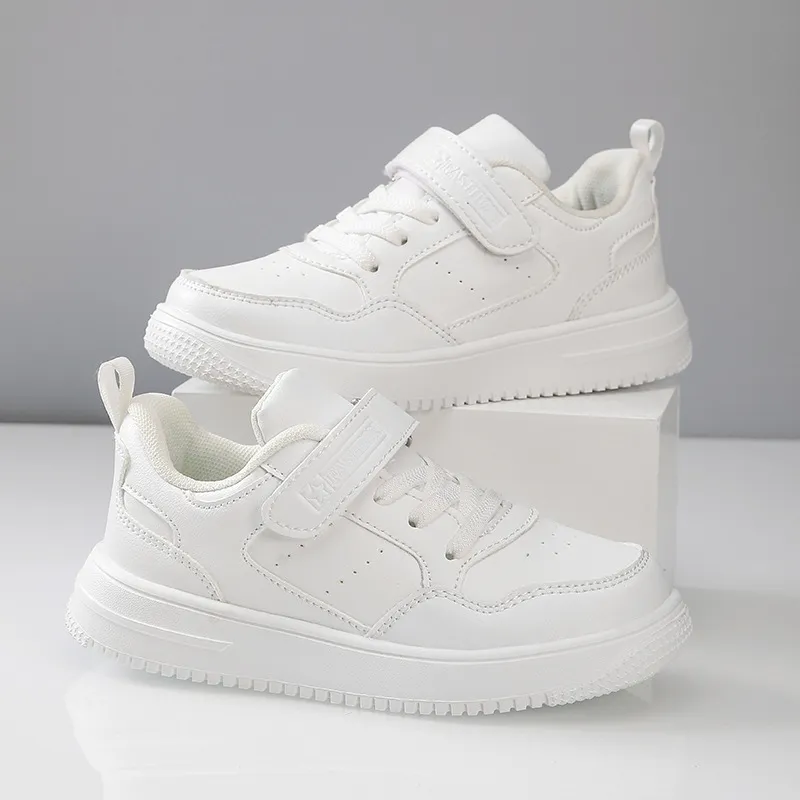 Alle weißen Leder Jugend Schuhe Mode Kinder Kinder Student Tennis Laufschuhe Happysteps Sport Trainer für Jungen_voghion.com