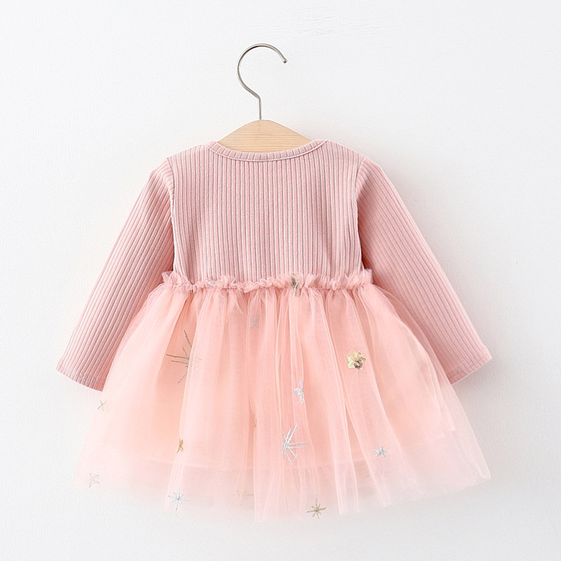 Baby Girl Clothes Pink Long Sleeve Tutu Cute Round Neck Baby Dress Birthday Gift Dress for Kids_voghion.com