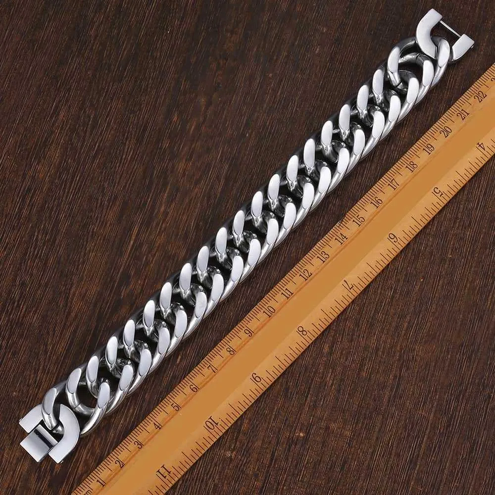 Herren Panzerarmband Cuban Link Aus Edelstahl Silberfarben_voghion.com
