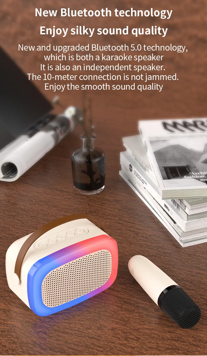 Microphones Mini Portable RGB Waterproof Children's Home Karaoke Speaker Subwoofer High Volume TWS Caixa De Som_voghion.com