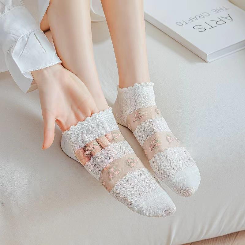 Socks For Women Spring And Summer Korean Thin Short Socks Summer Sweat Absorbent Breathable Invisible Socks Japanese Sweet Floral Ladies Socks_voghion.com