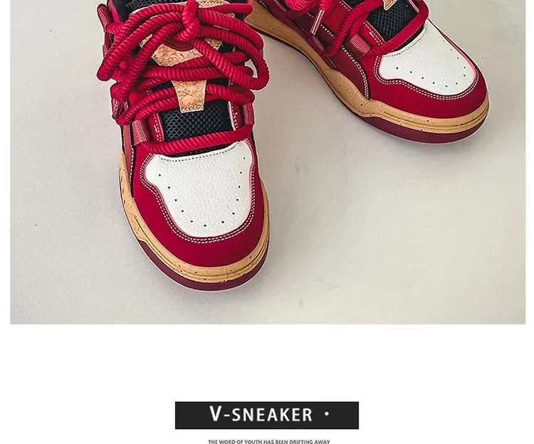 Modne, platformowe, retro, czerwone, uliczne, hip-hopowe buty męskie, trampki do skateboardingu, męskie, niskie, codzienne, sportowe buty sportowe 250310_voghion.com