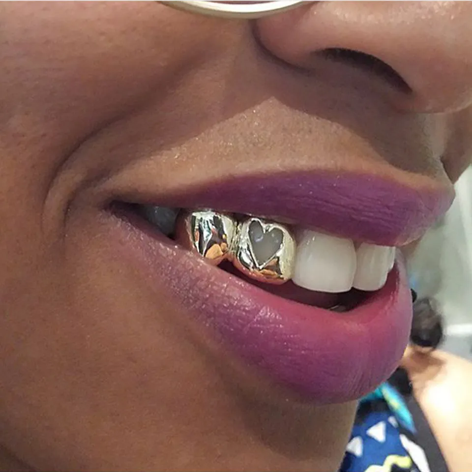 Grillz din aur real, bretele, simplu, punk, hip hop, dublu, dinți dentari, gura Fang, grilă de dinți, capac pentru cosplay, Halloween, costum_voghion.com