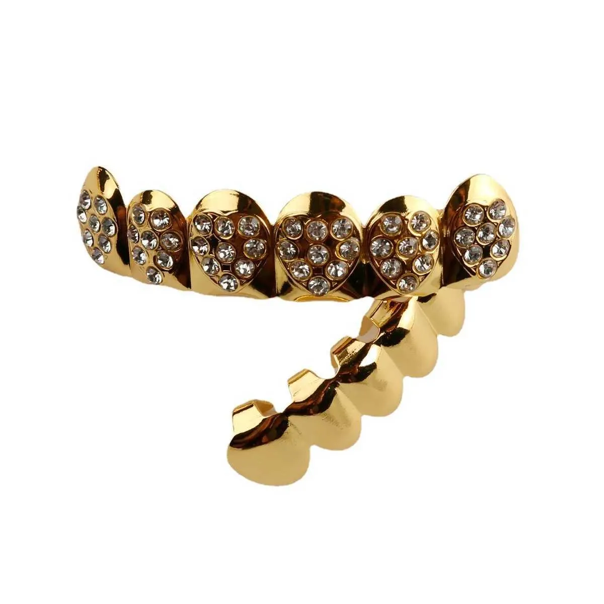 YOUNGX Hip Hop Coeur Zircon Dents Grillz Bretelles Couleur Or Haut Bas Brillant CZ Pierre Dentaire Caps Pour Femmes Hommes Bijoux_voghion.com