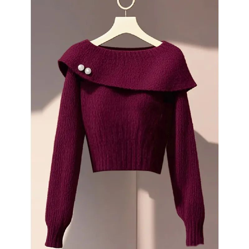 Vêtements pour femmes automne et hiver pull court pull tricoté nouveau style thé noir porter haut de gamme mode slim fit